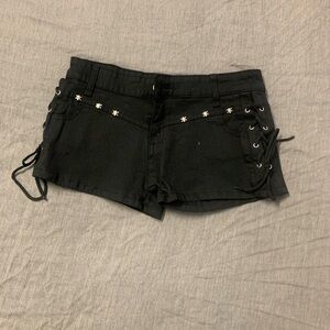 COPY - Black Jean Shorts with Studded Waistband and Distressed Look